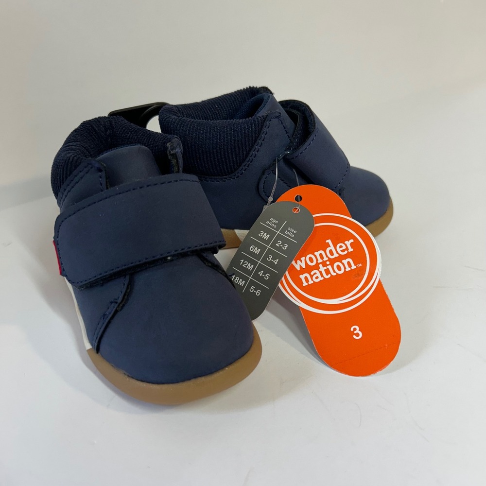 Wonder Nation Infant Boys Navy Blue Sneaker Bootie Size 3 Gum Sole New
